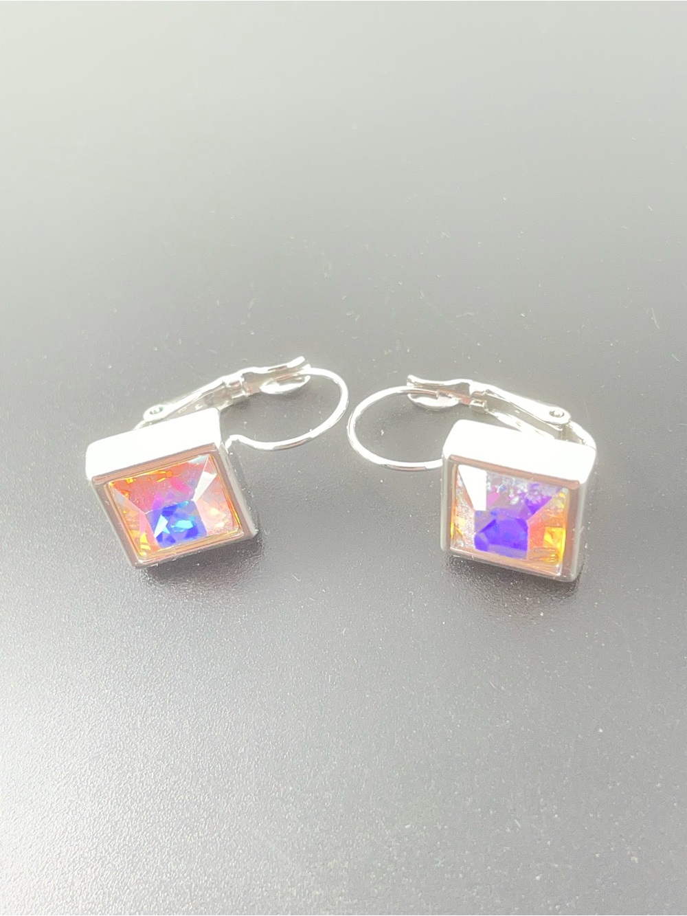 Aurora Fire Opal Square Drop Earrings - Iridescent Pink-Orange